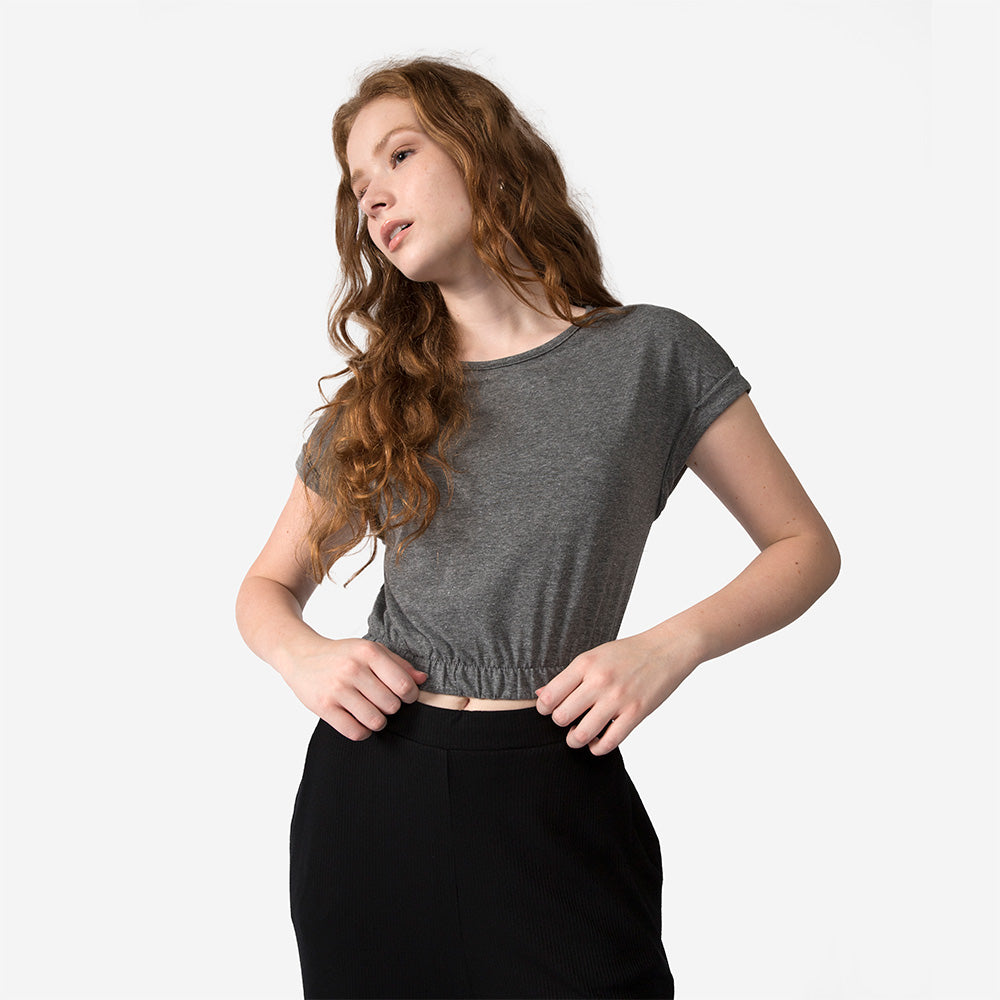 Cropped Elástico Algodão Premium Feminino - Mescla Escuro