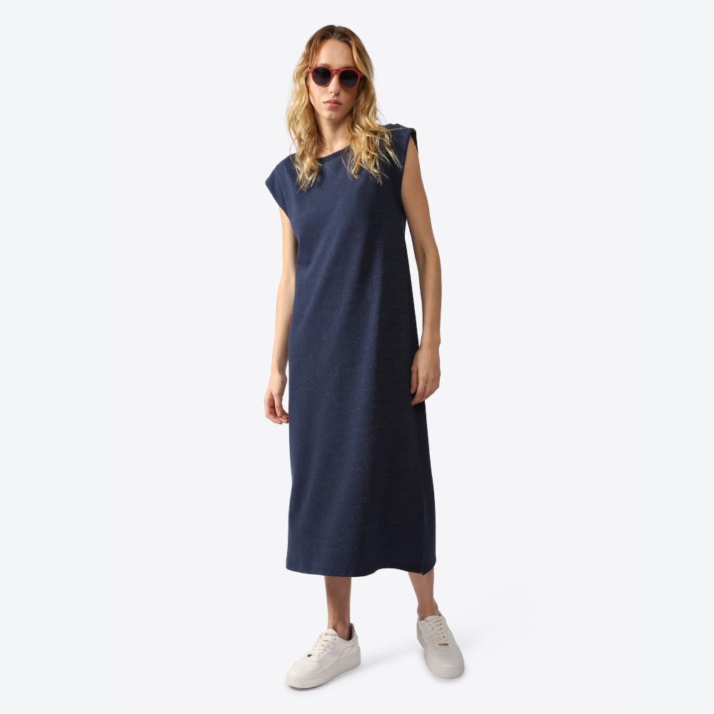 Vestido Muscle Midi Moletom Desfibrado Feminino - Azul Marinho
