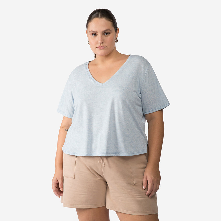 Camiseta Cropped Eco Plus Size Feminina - Azul Mineral