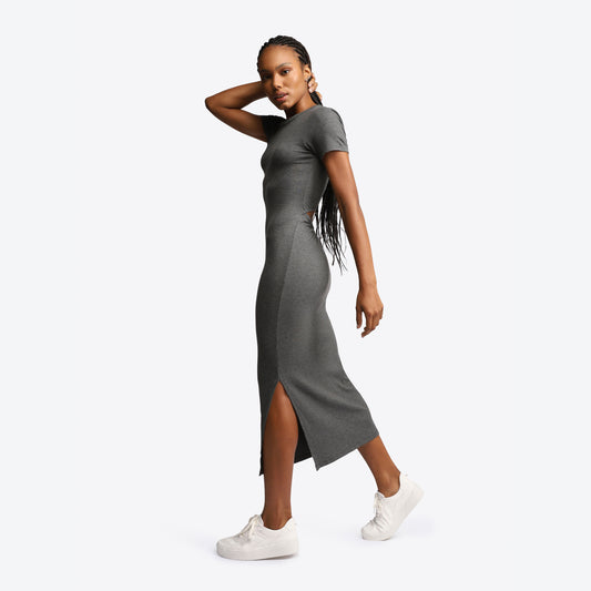 Vestido Midi Viscose Canelada Feminino - Mescla Escuro