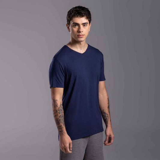Tech T-Shirt Modal Gola V Masculina - Azul Marinho