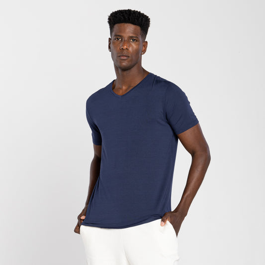 Tech T-Shirt Modal Gola V Masculina - Azul Marinho