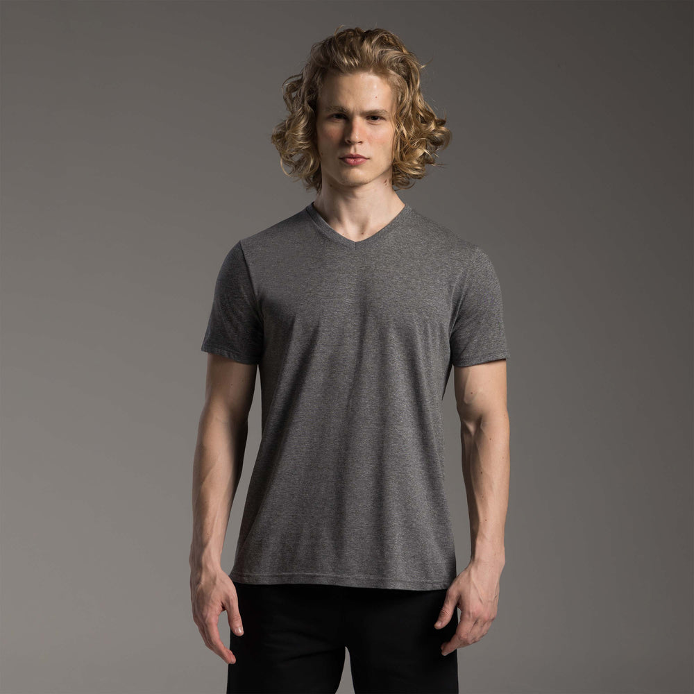 Tech T-Shirt Impermeável Gola V Masculina - Mescla Escuro
