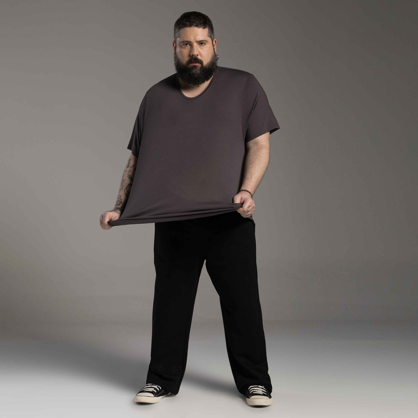 Tech T-Shirt Modal Plus Masculina - Cinza Carvão