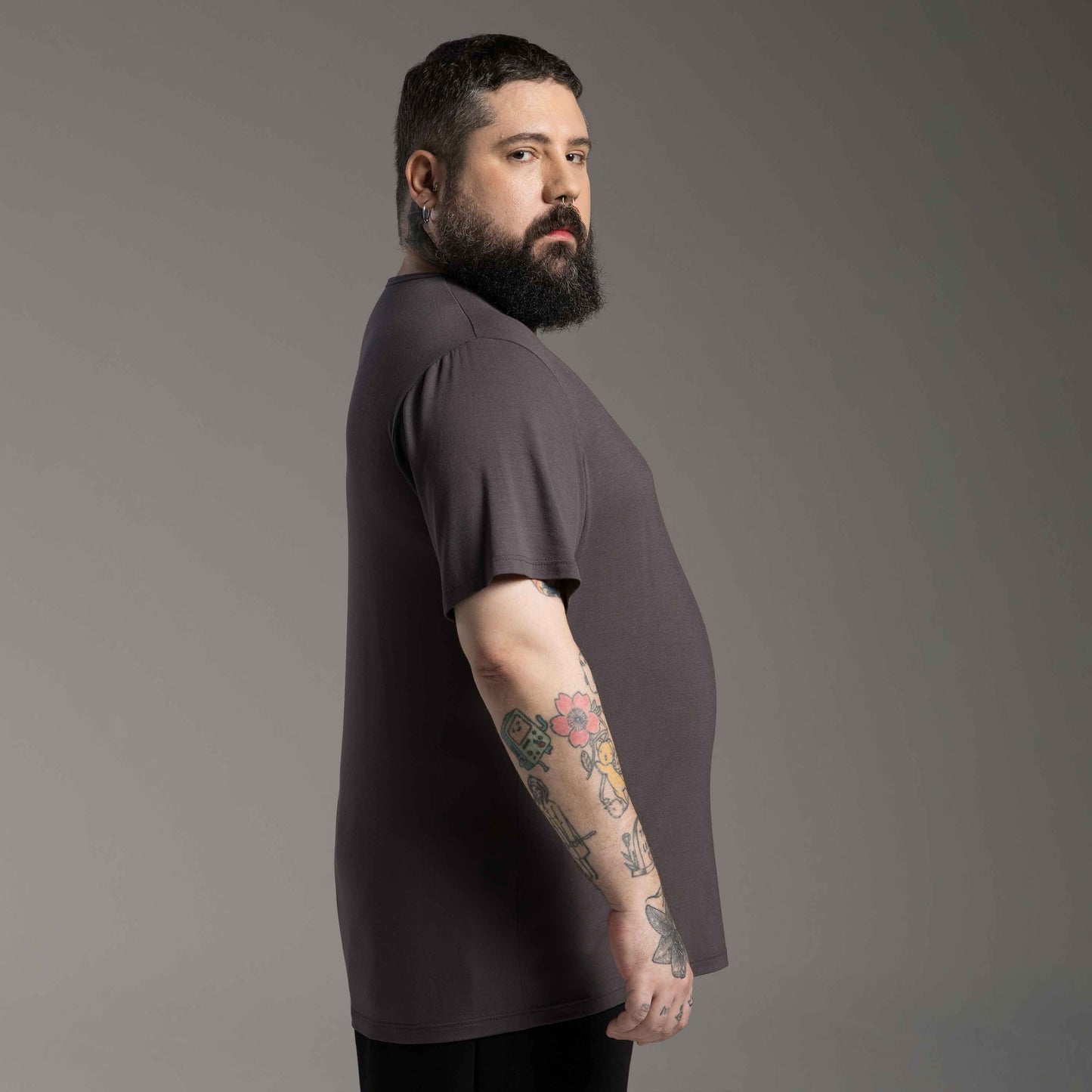Tech T-Shirt Modal Plus Masculina - Cinza Carvão