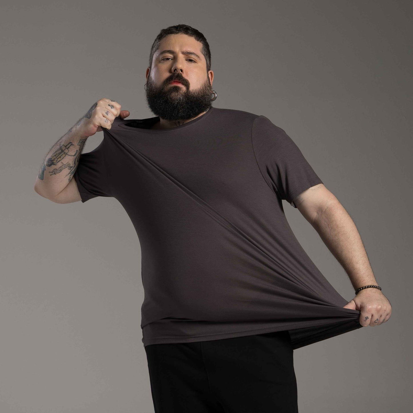 Tech T-Shirt Modal Plus Masculina - Cinza Carvão