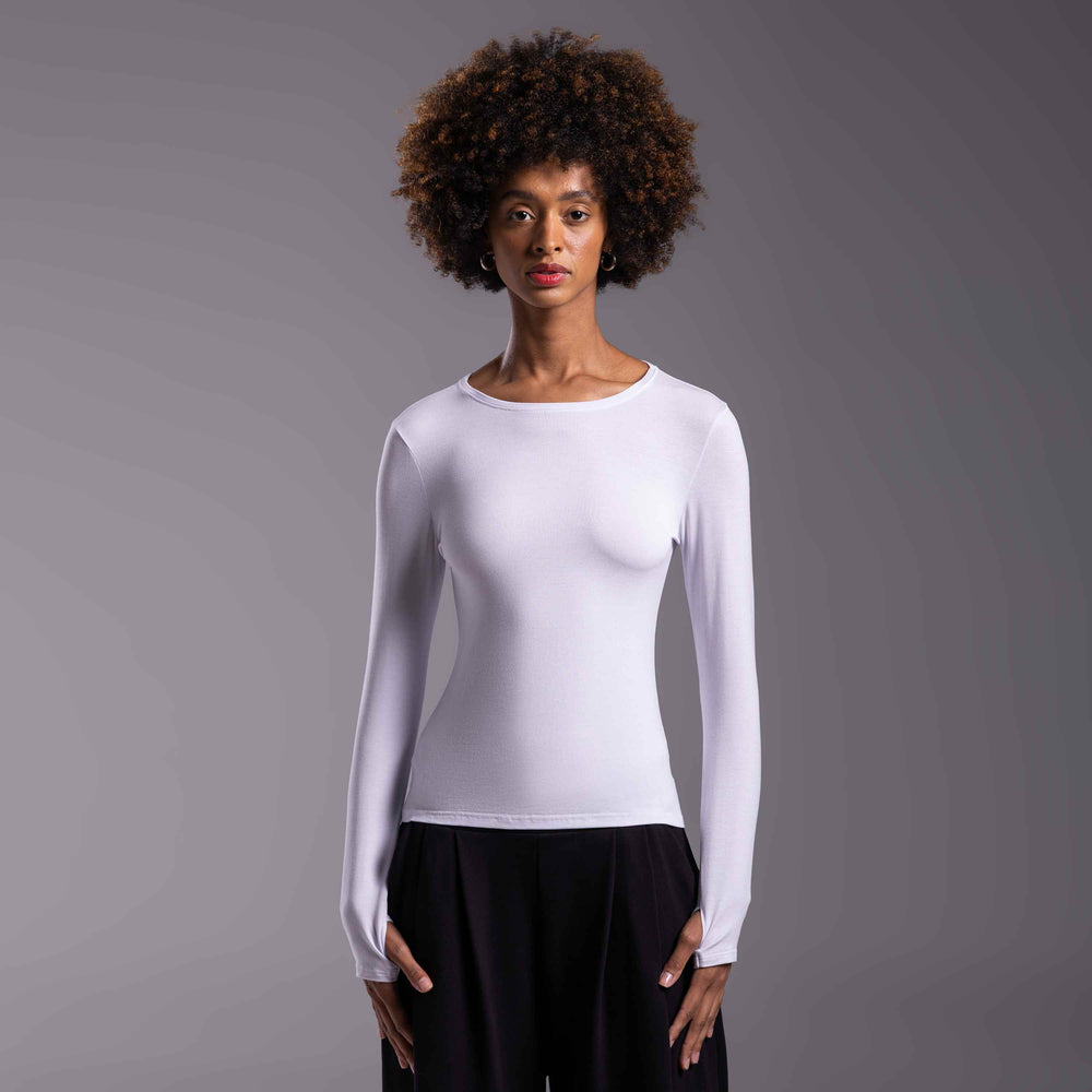 Tech T-Shirt Modal Manga Longa Feminina - Branco