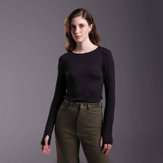 Tech T-Shirt Modal Manga Longa Feminina - Preto