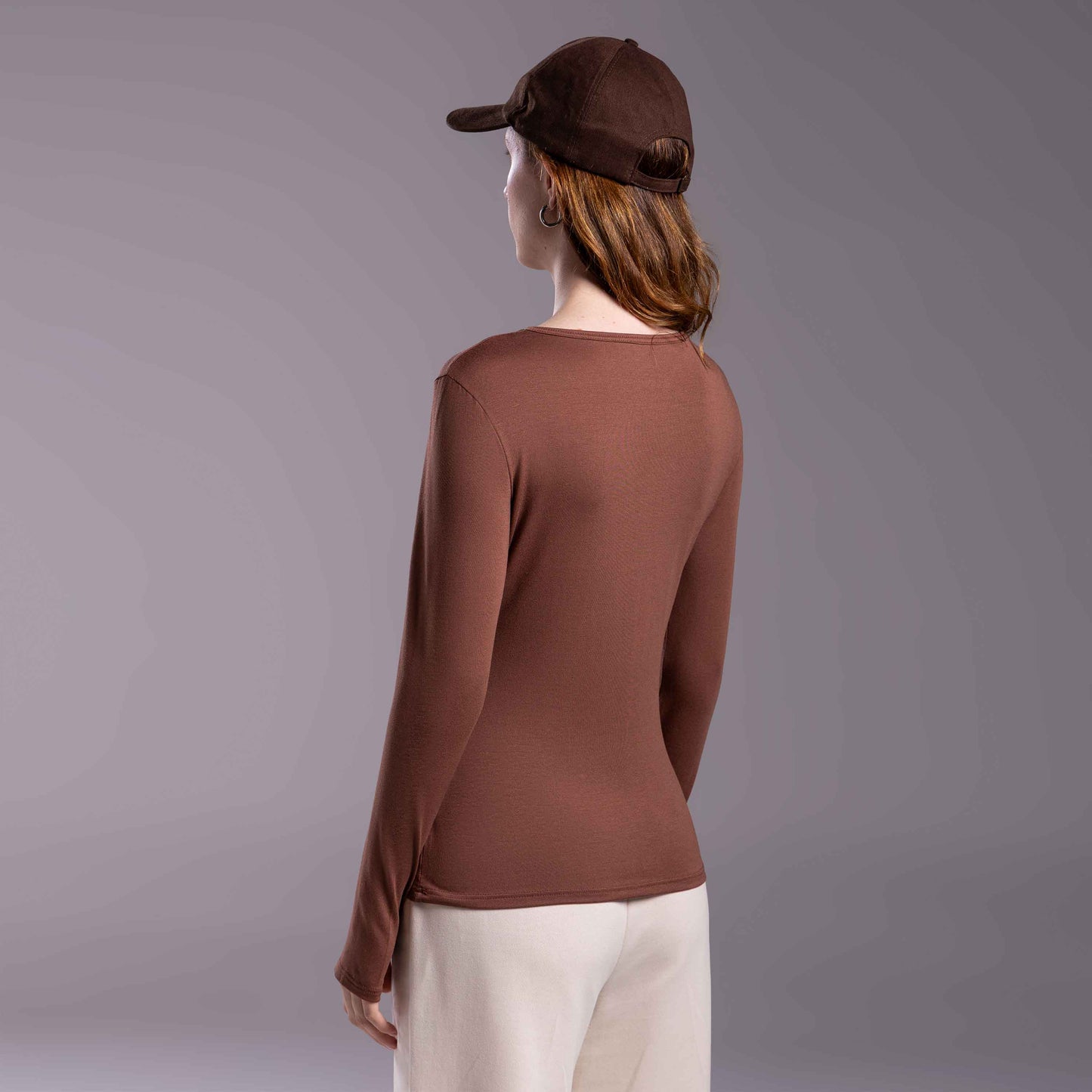 Tech T-Shirt Modal Manga Longa Feminina - Marrom Avelã