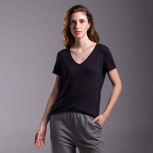 Tech T-Shirt Modal Gola V Feminina - Preto