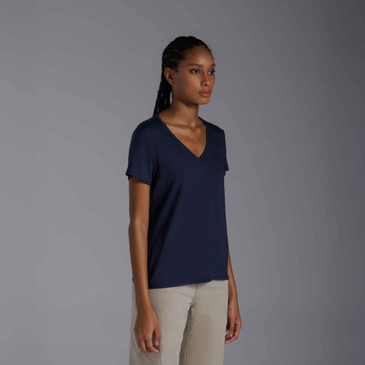 Tech T-Shirt Modal Gola V Feminina - Azul Marinho