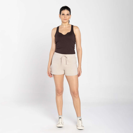Shorts Moletom Tech Impermeável Feminino - Bege Aveia