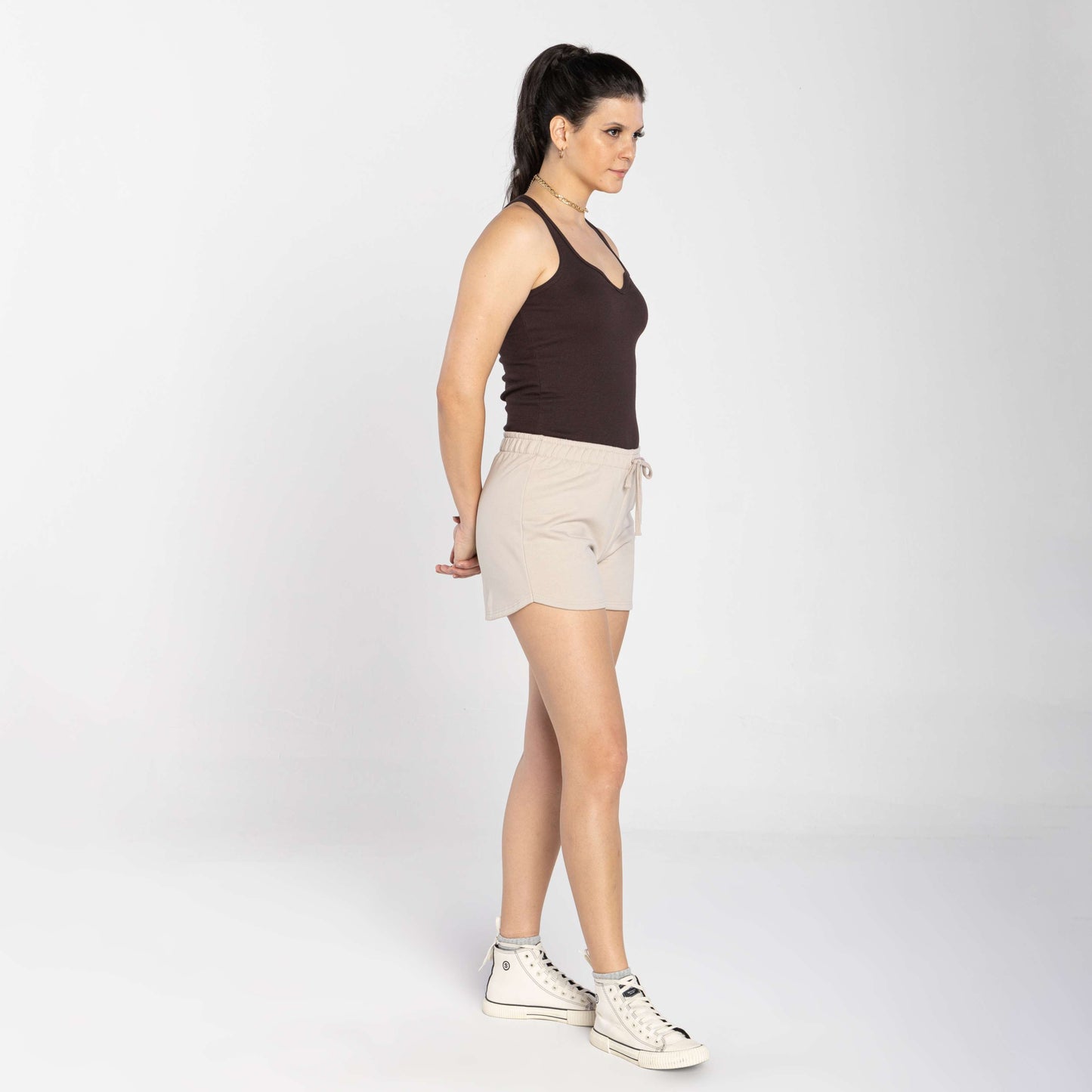 Shorts Moletom Tech Impermeável Feminino - Bege Aveia