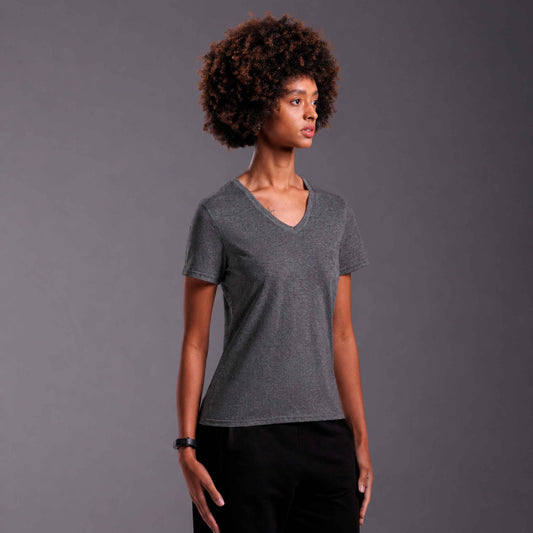 Tech T-Shirt Anti Odor Slim Gola V Feminina - Mescla Escuro