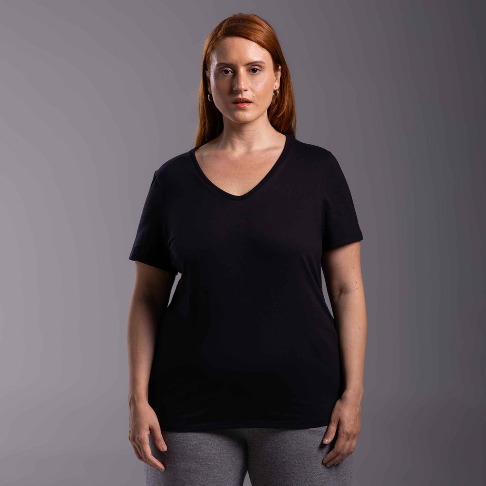 Tech T-Shirt Anti Odor Slim Gola V Plus Feminina - Preto