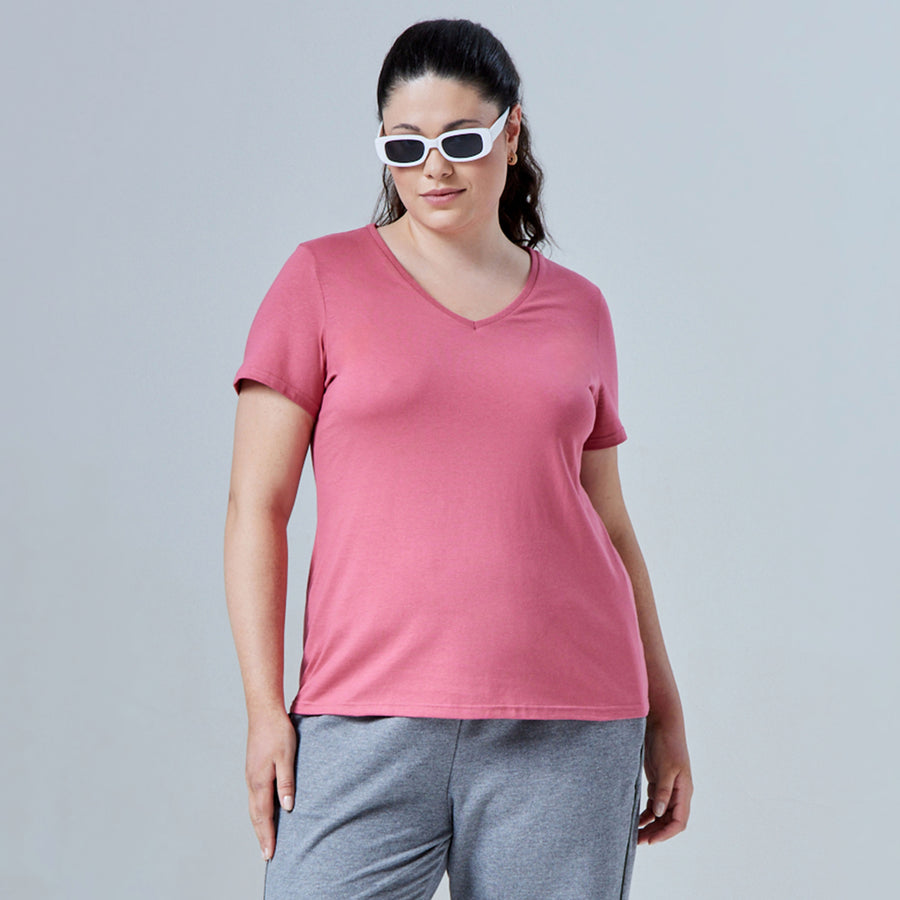 Tech T-Shirt Anti Odor Slim Gola V Plus Feminina - Rosa Blush