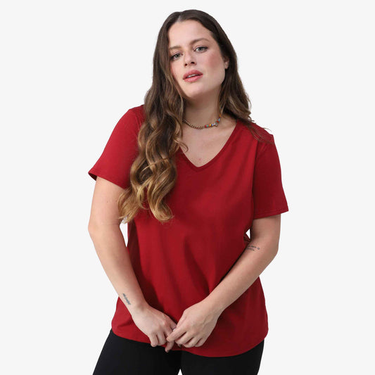 Tech T-Shirt Anti Odor Slim Gola V Plus Feminina - Vermelho Escarlate