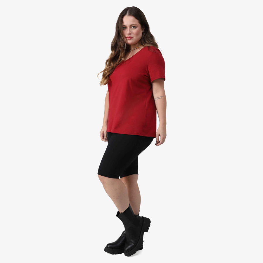 Tech T-Shirt Anti Odor Slim Gola V Plus Feminina - Vermelho Escarlate