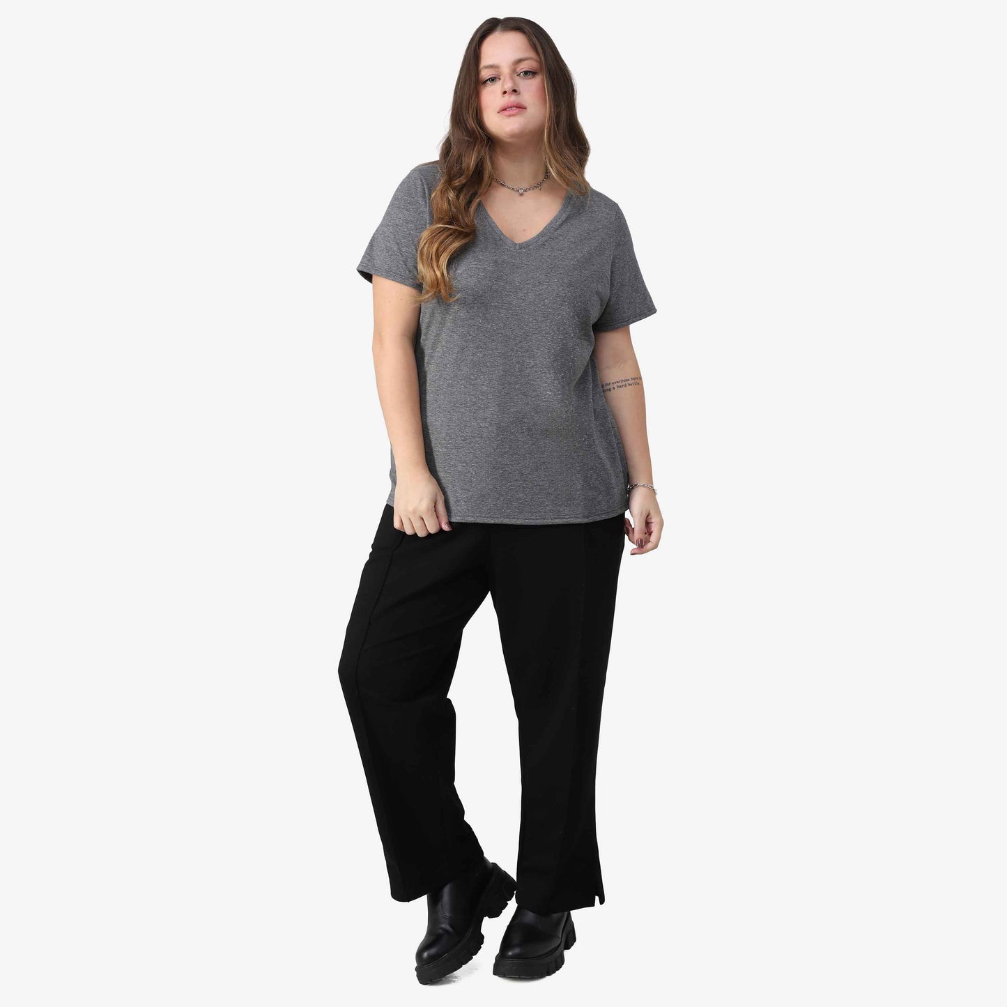 Tech T-Shirt Anti Odor Slim Gola V Plus Feminina - Mescla Escuro