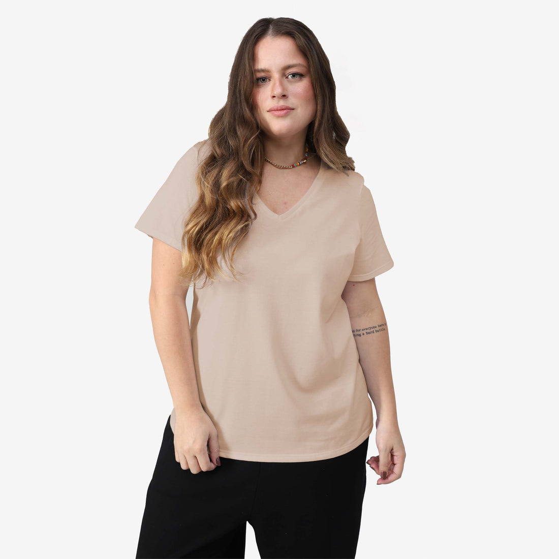 Tech T-Shirt Anti Odor Slim Gola V Plus Feminina - Bege Amêndoa