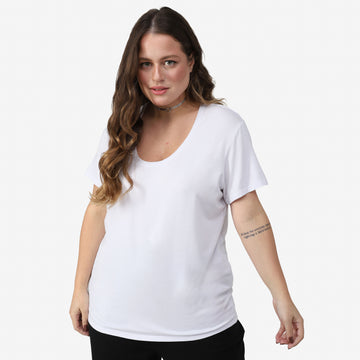 Tech T-Shirt Modal Gola U Plus Feminina - Branco