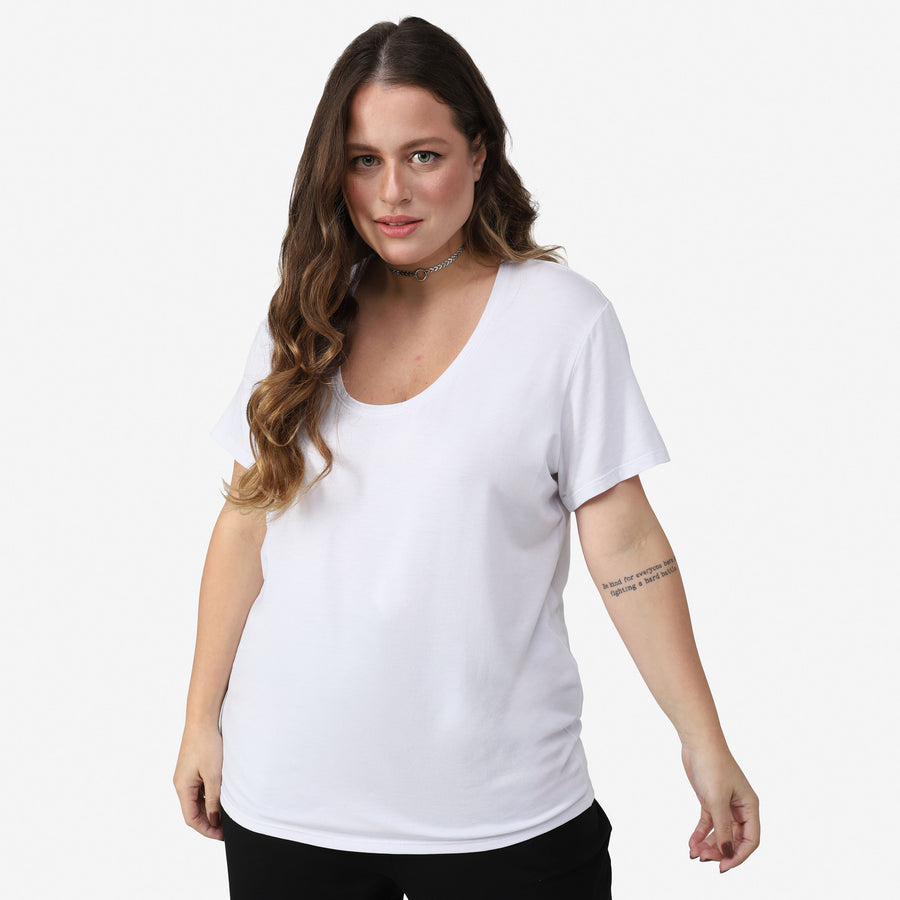 Tech T-Shirt Modal Gola U Plus Feminina - Branco