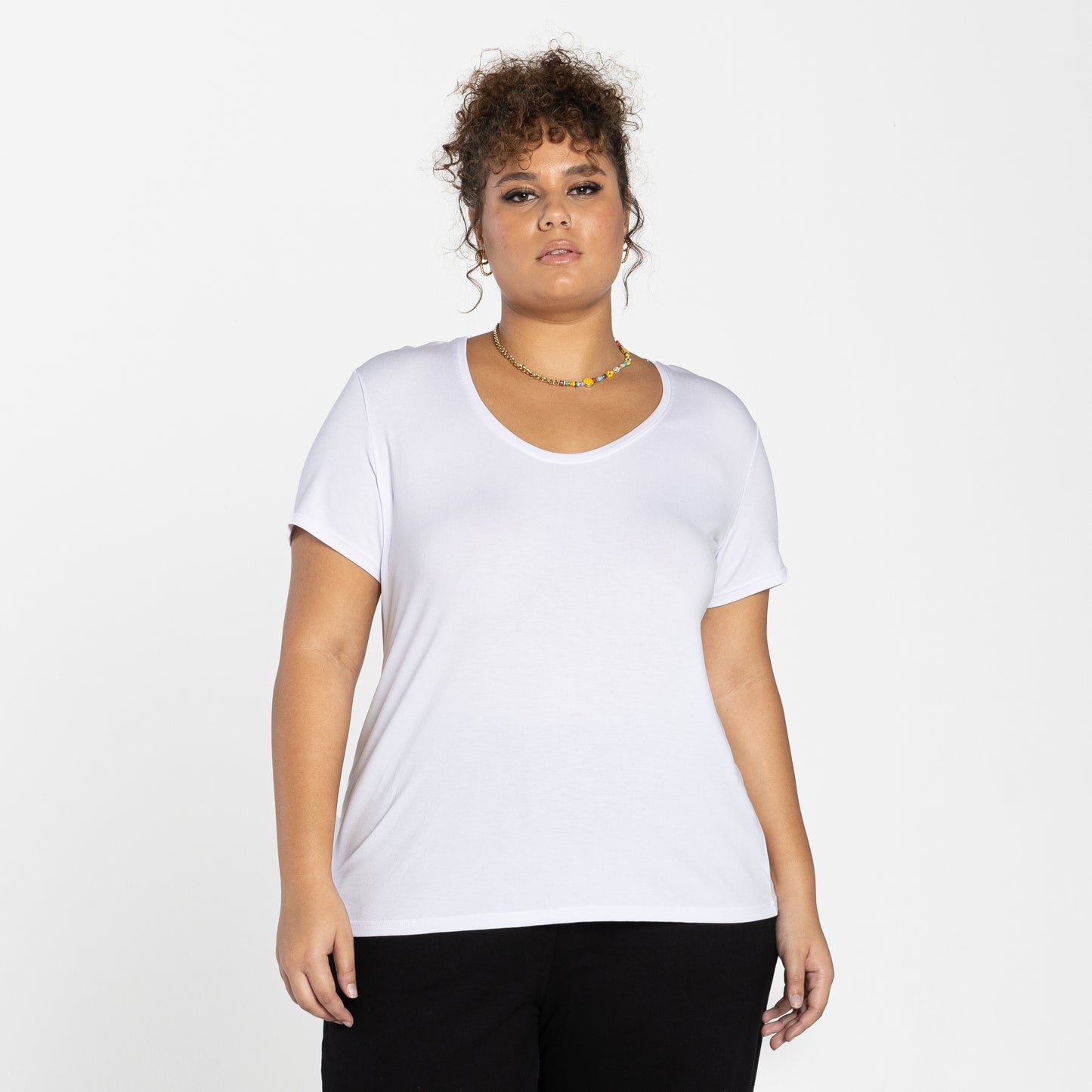 Tech T-Shirt Modal Gola U Plus Feminina - Branco