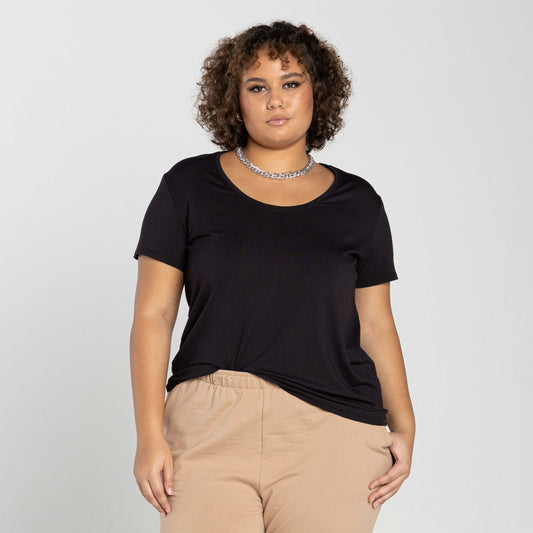 Tech T-Shirt Modal Gola U Plus Feminina - Preto