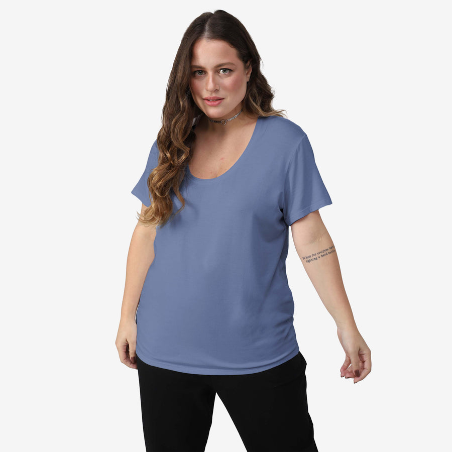 Tech T-Shirt Modal Gola U Plus Feminina - Azul Aviador