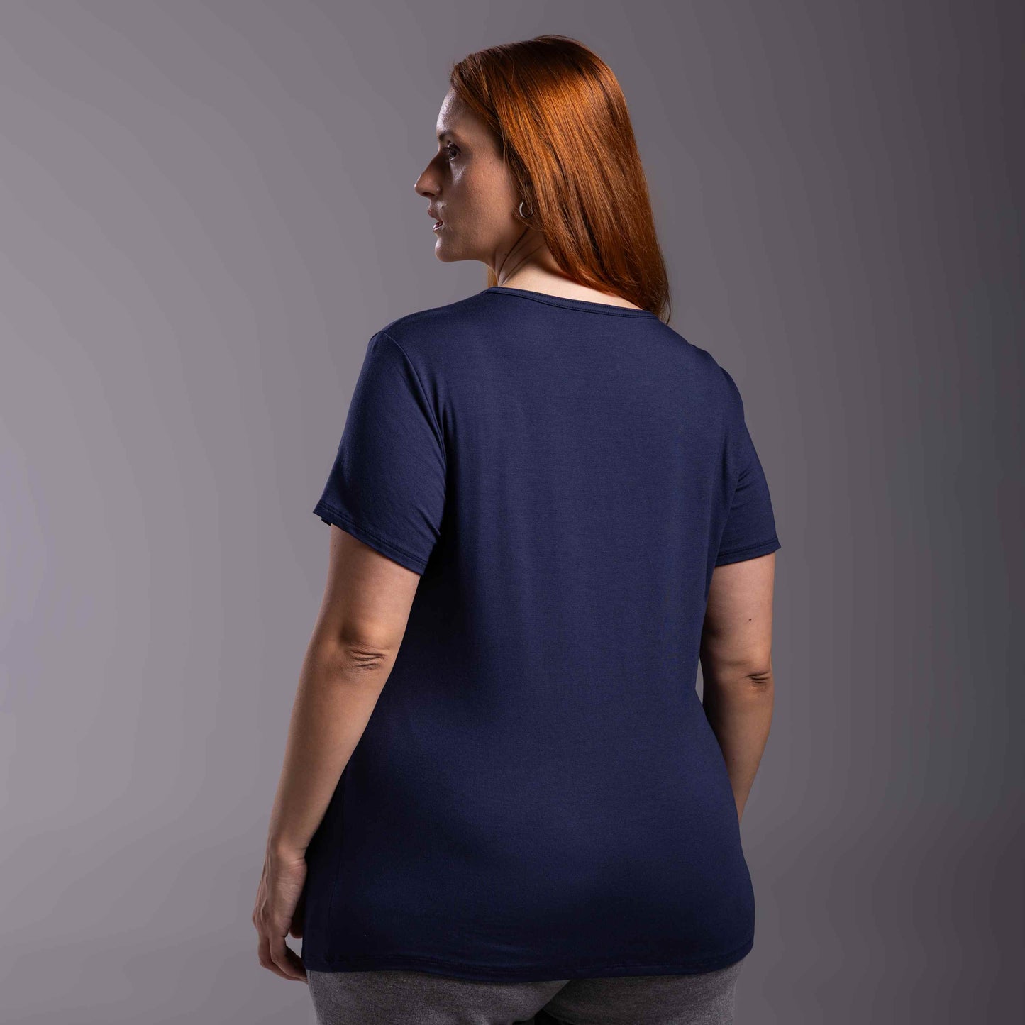 Tech T-Shirt Modal Gola U Plus Feminina - Azul Marinho