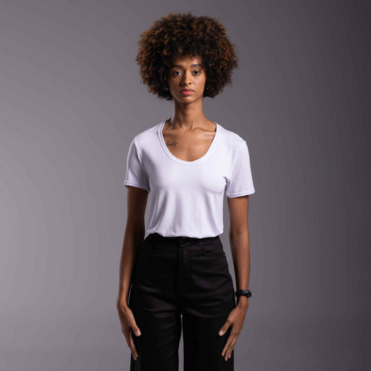 Tech T-Shirt Modal Gola U Feminina - Branco