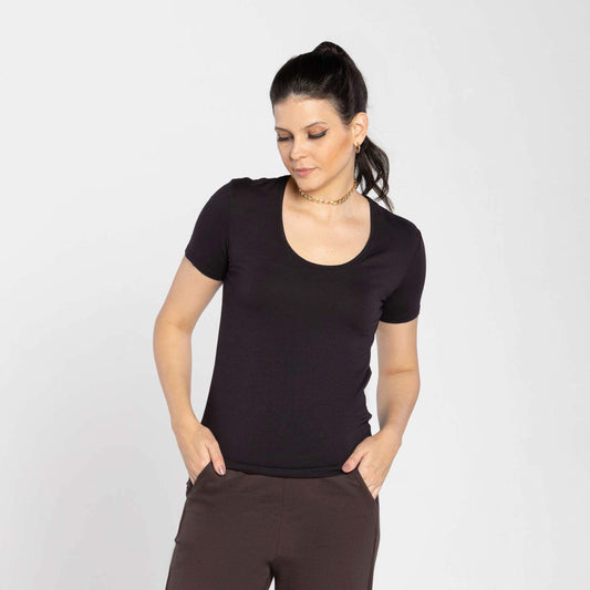 Tech T-Shirt Modal Gola U Feminina - Preto