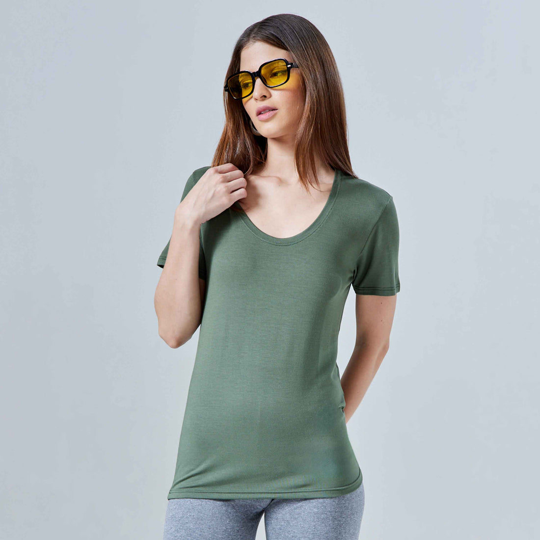 Tech T-Shirt Modal Gola U Feminina - Verde Figo