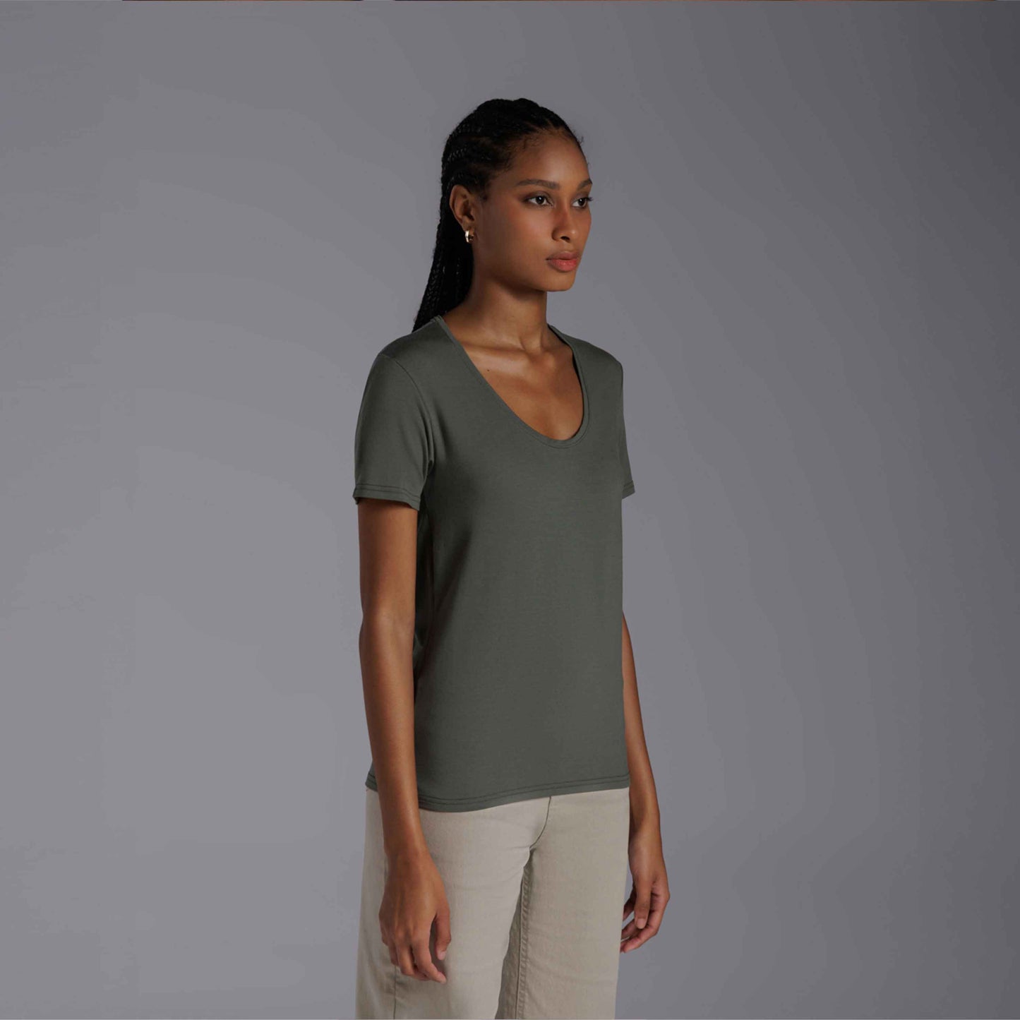 Tech T-Shirt Modal Gola U Feminina - Verde Figo
