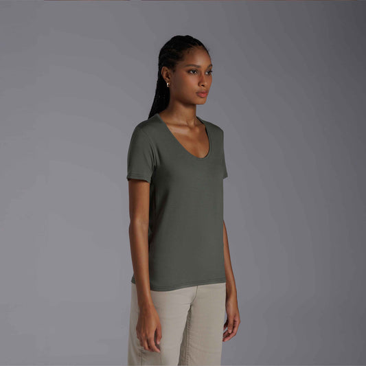 Tech T-Shirt Modal Gola U Feminina - Verde Figo