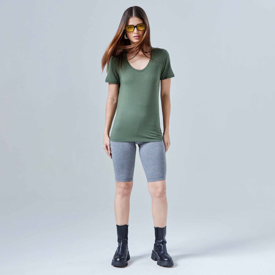 Tech T-Shirt Modal Gola U Feminina - Verde Figo