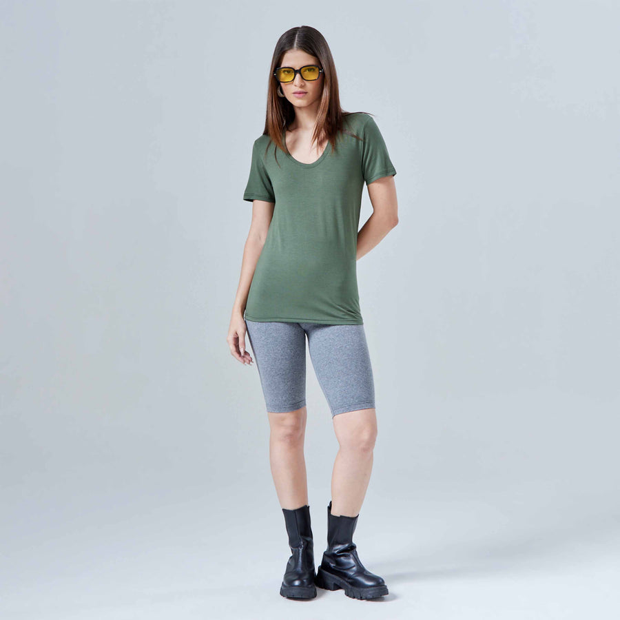 Tech T-Shirt Modal Gola U Feminina - Verde Figo