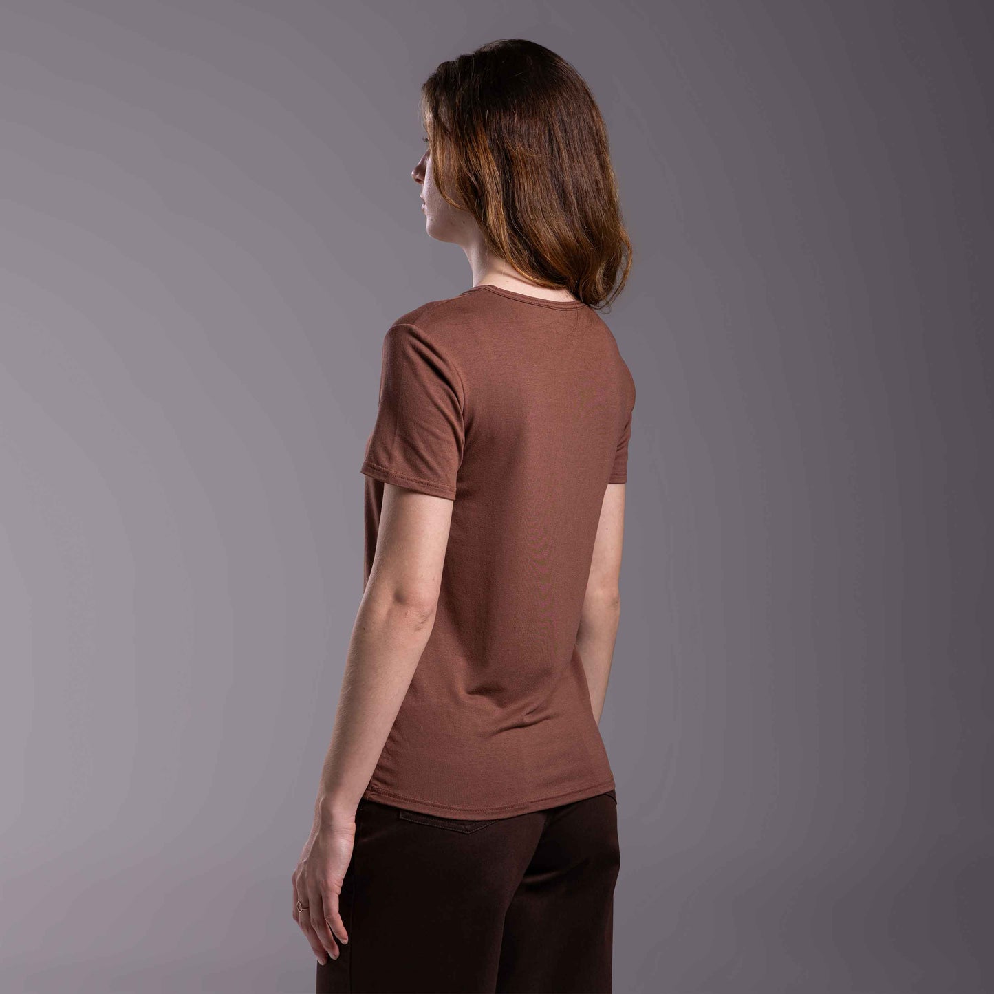 Tech T-Shirt Modal Gola U Feminina - Marrom Avelã