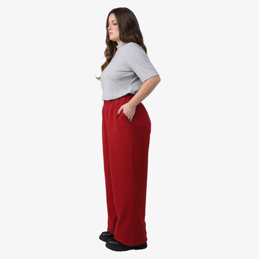 Calça Wide Tech Impermeável Moletom Flanelado Plus Feminina - Vermelho Escarlate