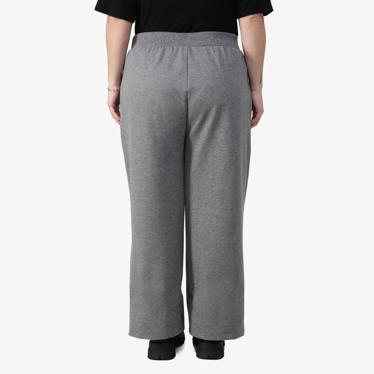 Calça Wide Tech Impermeável Moletom Flanelado Plus Feminina - Mescla Escuro