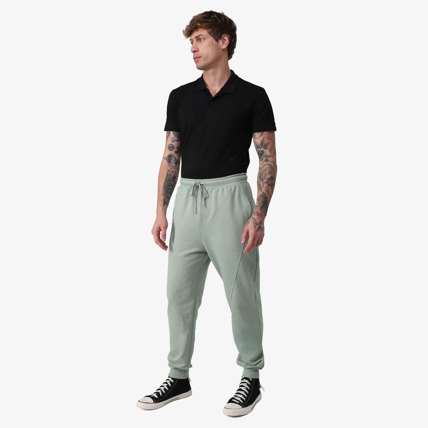 Calça Recortes Tech Impermeável Moletom Masculina - Verde Pistache