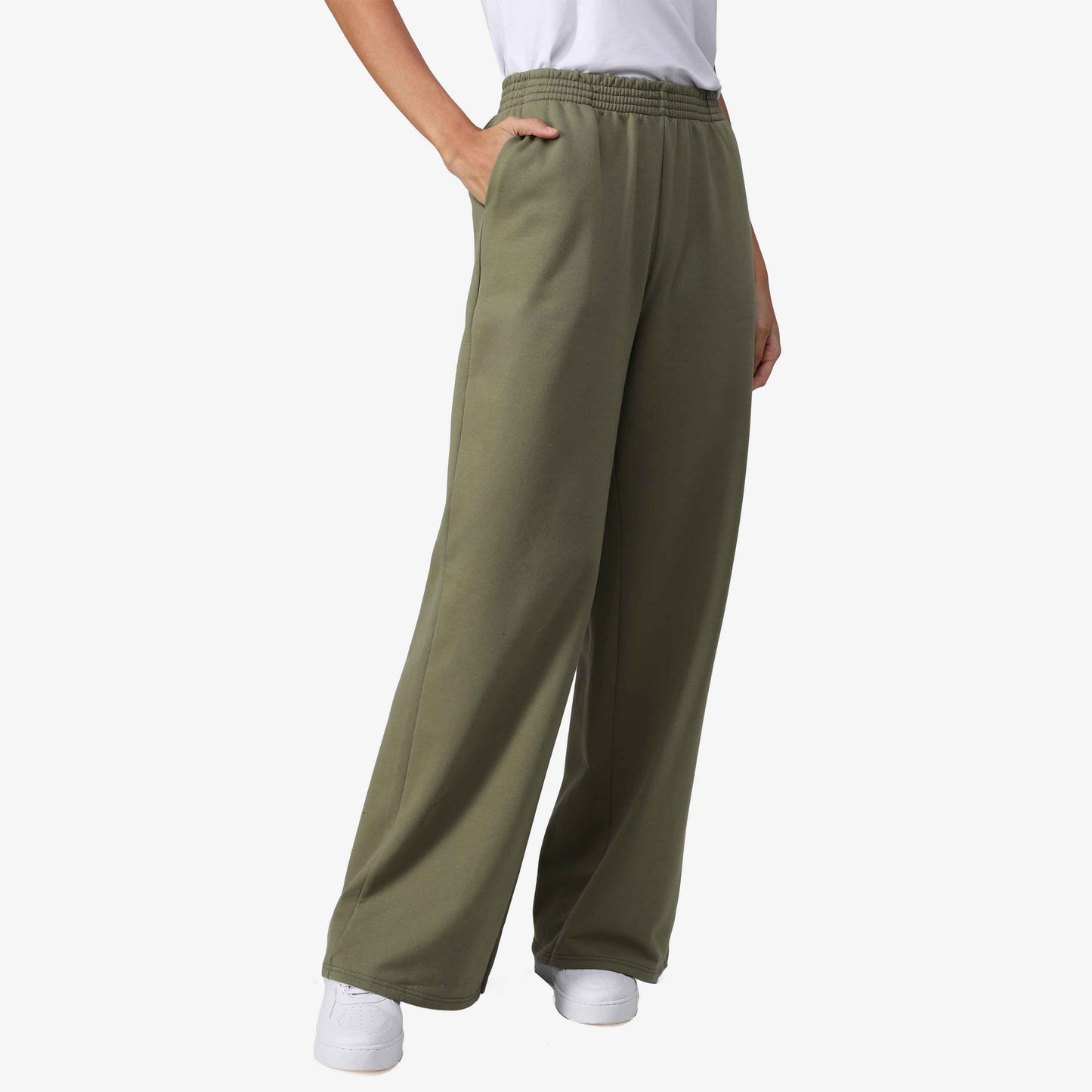 Calça Wide Tech Impermeável Moletom Flanelado - Verde Militar