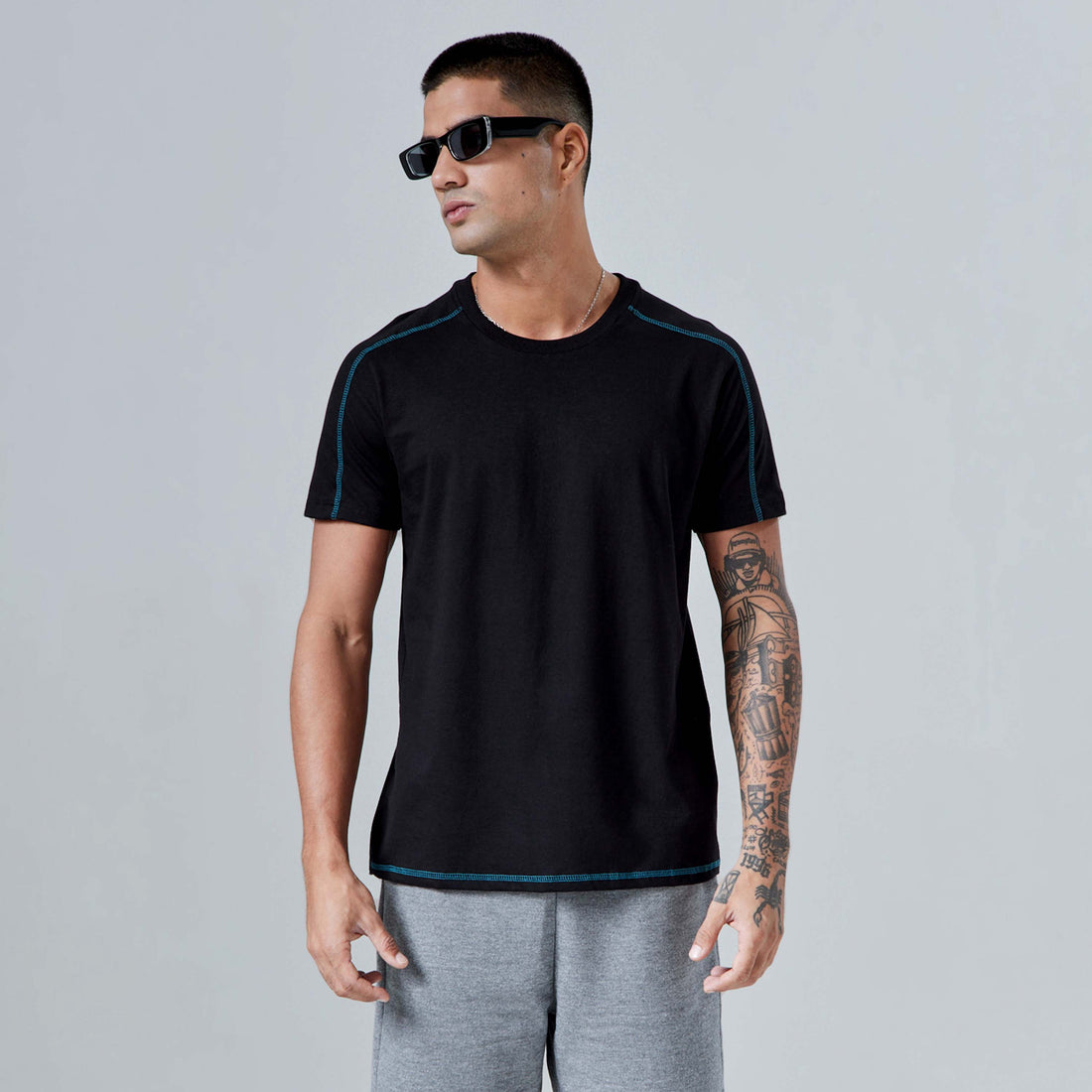 Tech T-Shirt Anti Odor Ombros Contraste Masculina - Preto