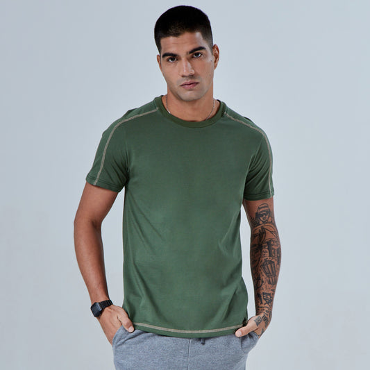 Tech T-Shirt Anti Odor Ombros Contraste Masculina - Verde Figo