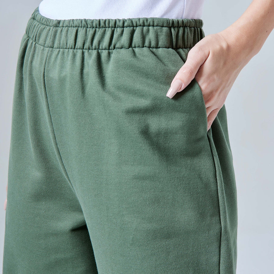 Calça Wide Moletom Tech Impermeável - Verde Figo