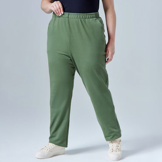 Calça Reta Moletom Comfort Plus Feminina - Verde Figo