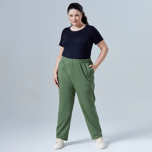 Calça Reta Moletom Comfort Plus Feminina - Verde Figo