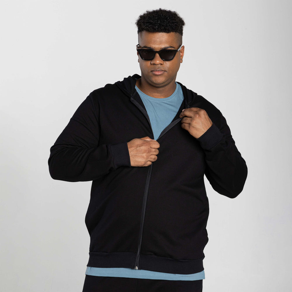 Jaqueta Moletom Tech Impermeável Capuz Plus Masculina - Preto