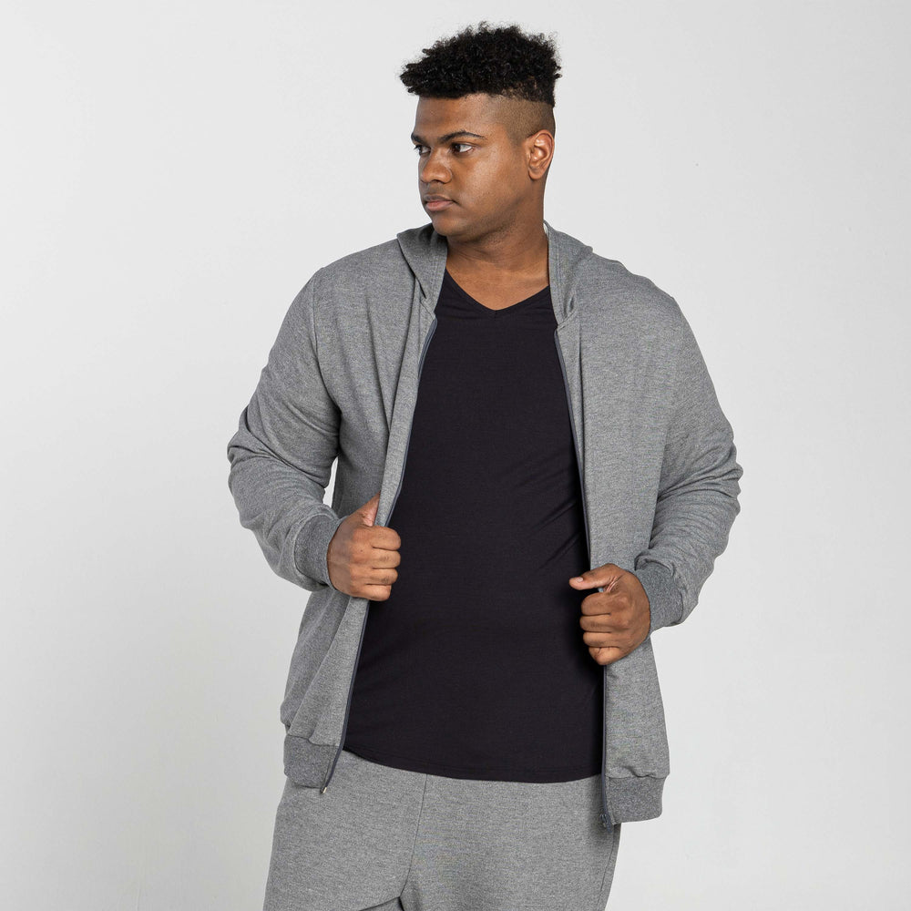 Jaqueta Moletom Tech Impermeável Capuz Plus Masculina - Mescla Escuro