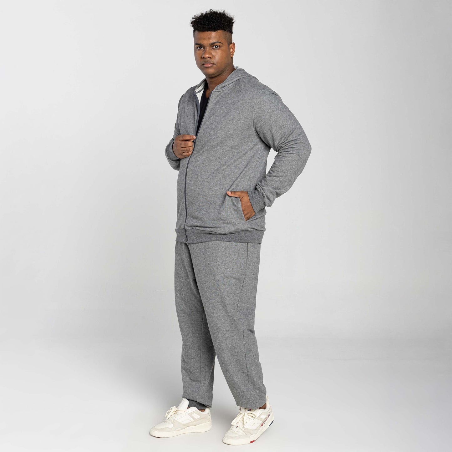 Jaqueta Moletom Tech Impermeável Capuz Plus Masculina - Mescla Escuro